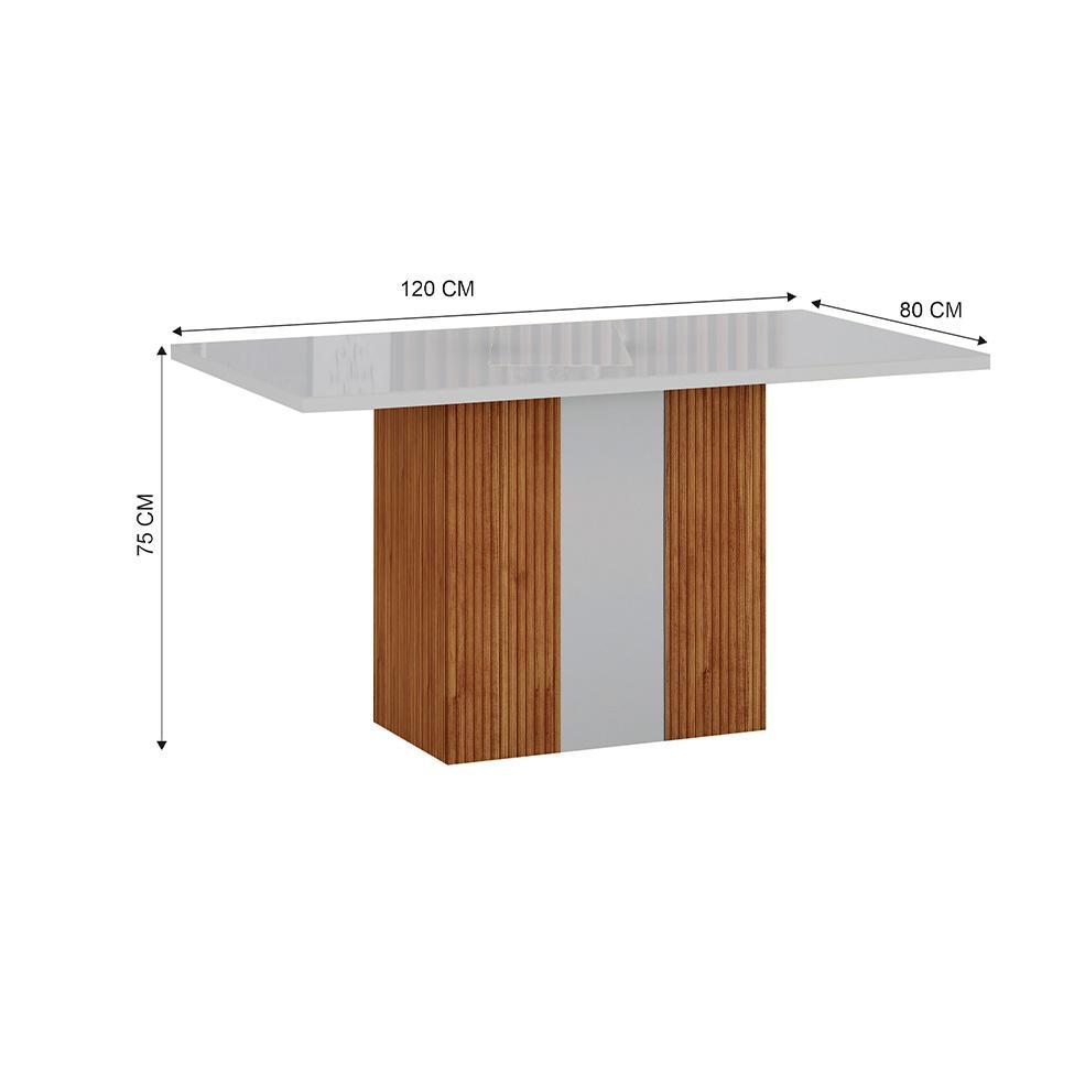 Mesa de Jantar Retangular com Tampo de Vidro Doha 100% MDF Off White e Freijó 120 cm - 3