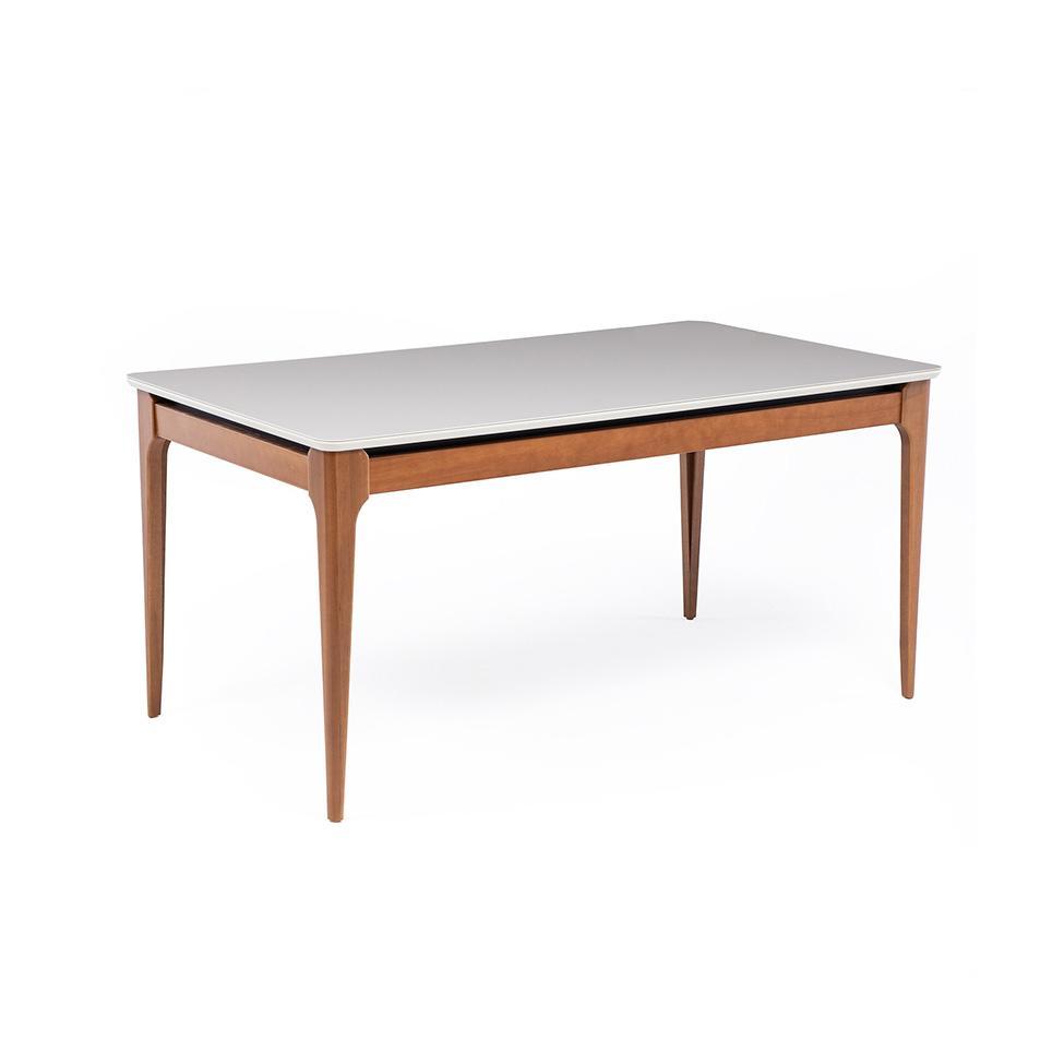 Mesa de Jantar Retangular com Tampo de Vidro Off White Addar Natural 160 cm - 1