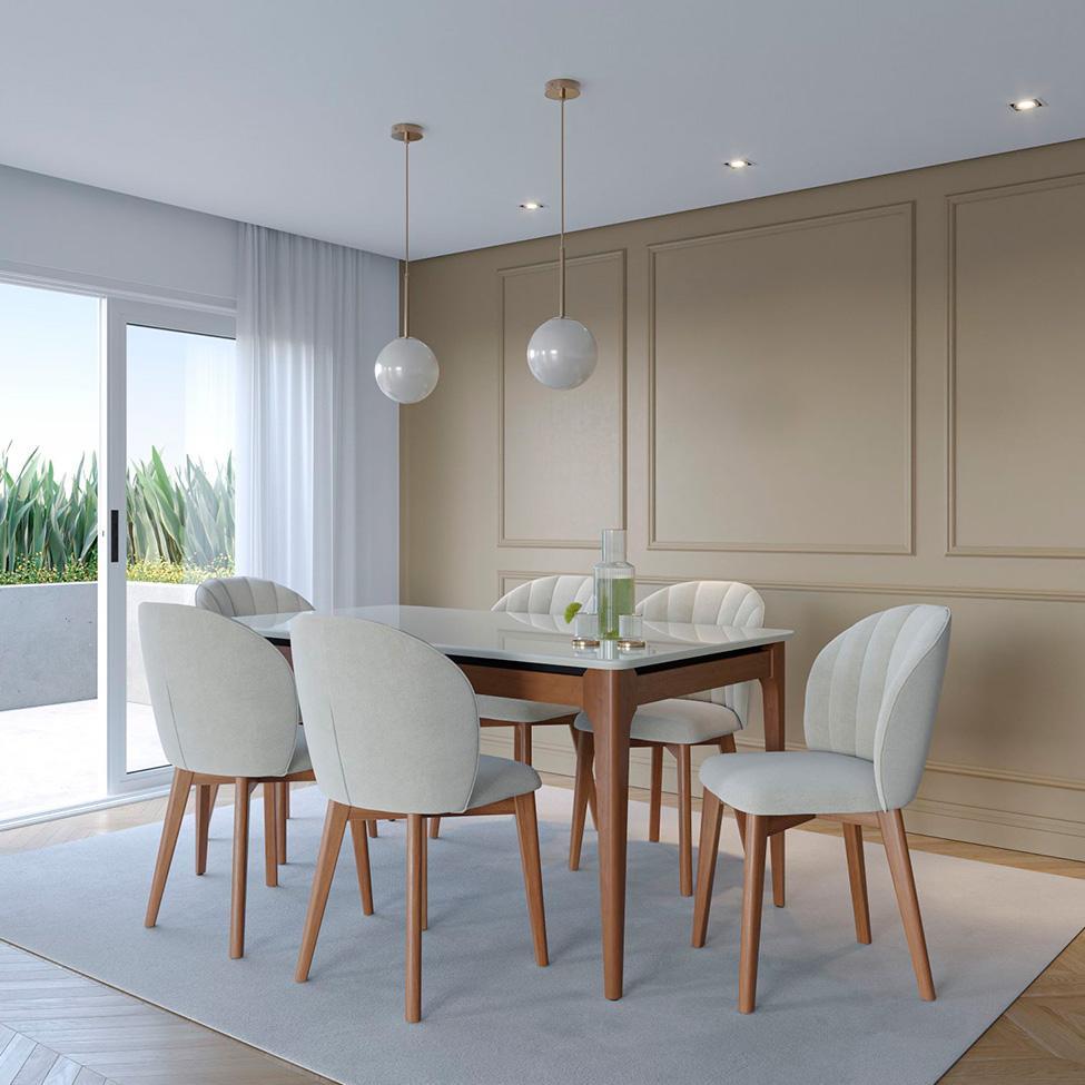 Mesa de Jantar Retangular com Tampo de Vidro Off White Addar Natural 160 cm - 2