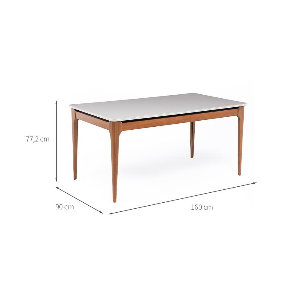Mesa de Jantar Retangular com Tampo de Vidro Off White Addar Natural 160 cm - 3