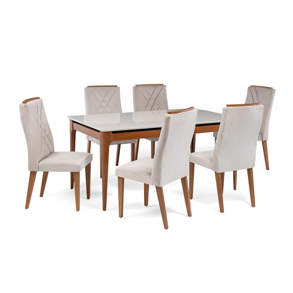 Mesa de Jantar Retangular com Tampo de Vidro Off White Addar Natural 160 cm - 6