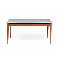 Mesa de Jantar Retangular com Tampo de Vidro Off White Addar Natural 160 cm