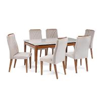 Mesa de Jantar Retangular com Tampo de Vidro Off White Addar Natural 160 cm - 6