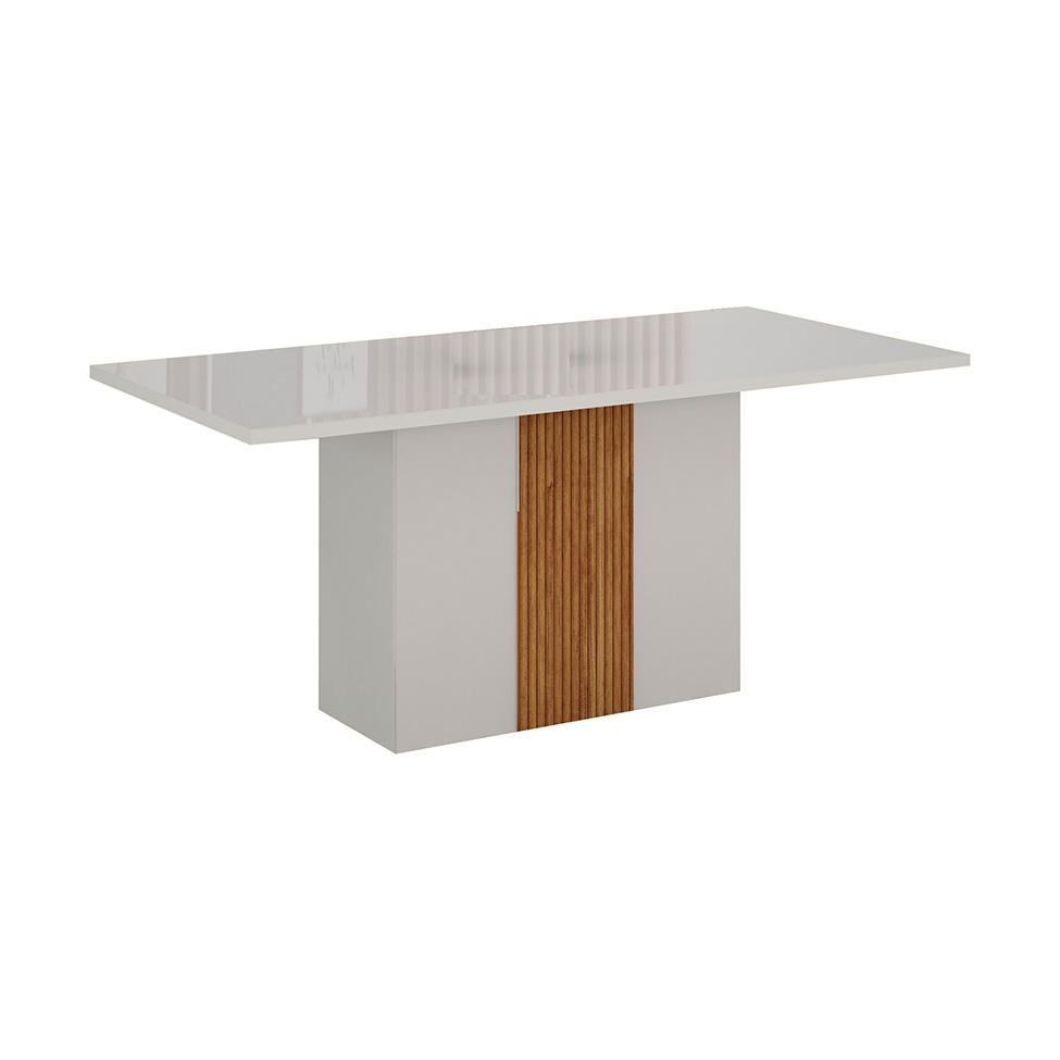 Mesa de Jantar Retangular com Tampo de Vidro Doha 100% MDF Off White e Amadeirado 160 cm - 1