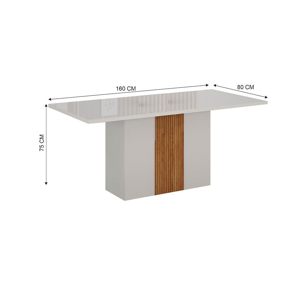 Mesa de Jantar Retangular com Tampo de Vidro Doha 100% MDF Off White e Amadeirado 160 cm - 3