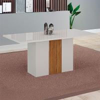 Mesa de Jantar Retangular com Tampo de Vidro Doha 100% MDF Off White e Amadeirado 160 cm - 2