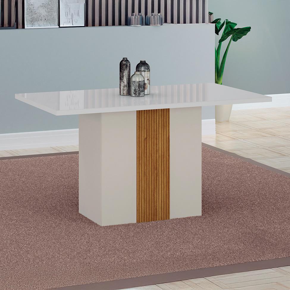 Mesa de Jantar Retangular com Tampo de Vidro Doha 100% MDF Off White e Amadeirado 120 cm - 2