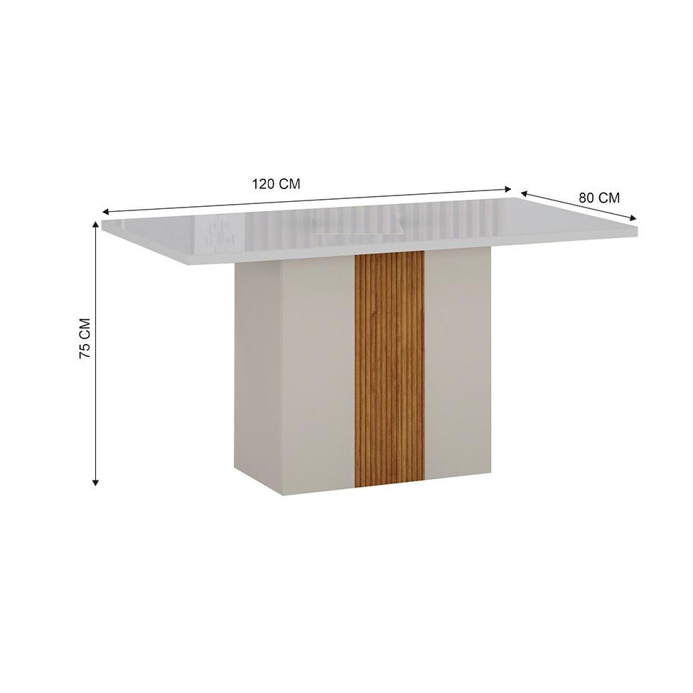 Mesa de Jantar Retangular com Tampo de Vidro Doha 100% MDF Off White e Amadeirado 120 cm - 3