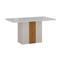 Mesa de Jantar Retangular com Tampo de Vidro Doha 100% MDF Off White e Amadeirado 120 cm - 1