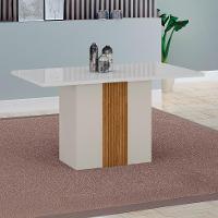 Mesa de Jantar Retangular com Tampo de Vidro Doha 100% MDF Off White e Amadeirado 120 cm - 2