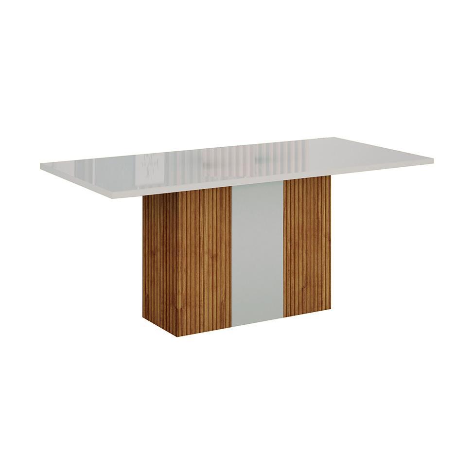 Mesa de Jantar Retangular com Tampo de Vidro Doha 100% MDF Off White e Freijó 160 cm - 1