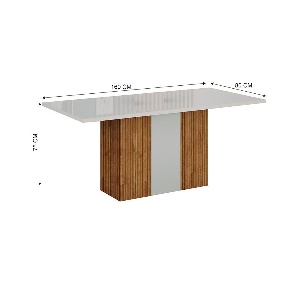 Mesa de Jantar Retangular com Tampo de Vidro Doha 100% MDF Off White e Freijó 160 cm - 3