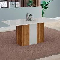 Mesa de Jantar Retangular com Tampo de Vidro Doha 100% MDF Off White e Freijó 160 cm - 2
