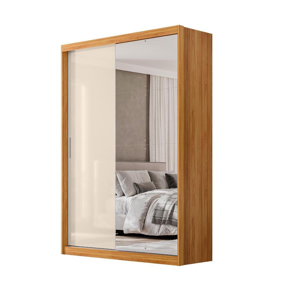 Guarda-Roupa Solteiro com Espelho Riva Flex 2 Portas 4 Gavetas Cinamomo e Off White - 1