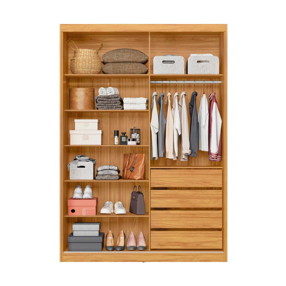 Guarda-Roupa Solteiro com Espelho Riva Flex 2 Portas 4 Gavetas Cinamomo e Off White - 2