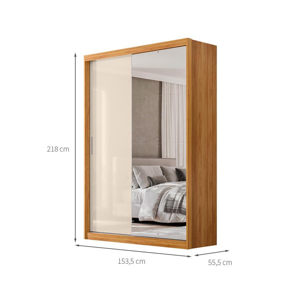 Guarda-Roupa Solteiro com Espelho Riva Flex 2 Portas 4 Gavetas Cinamomo e Off White - 3