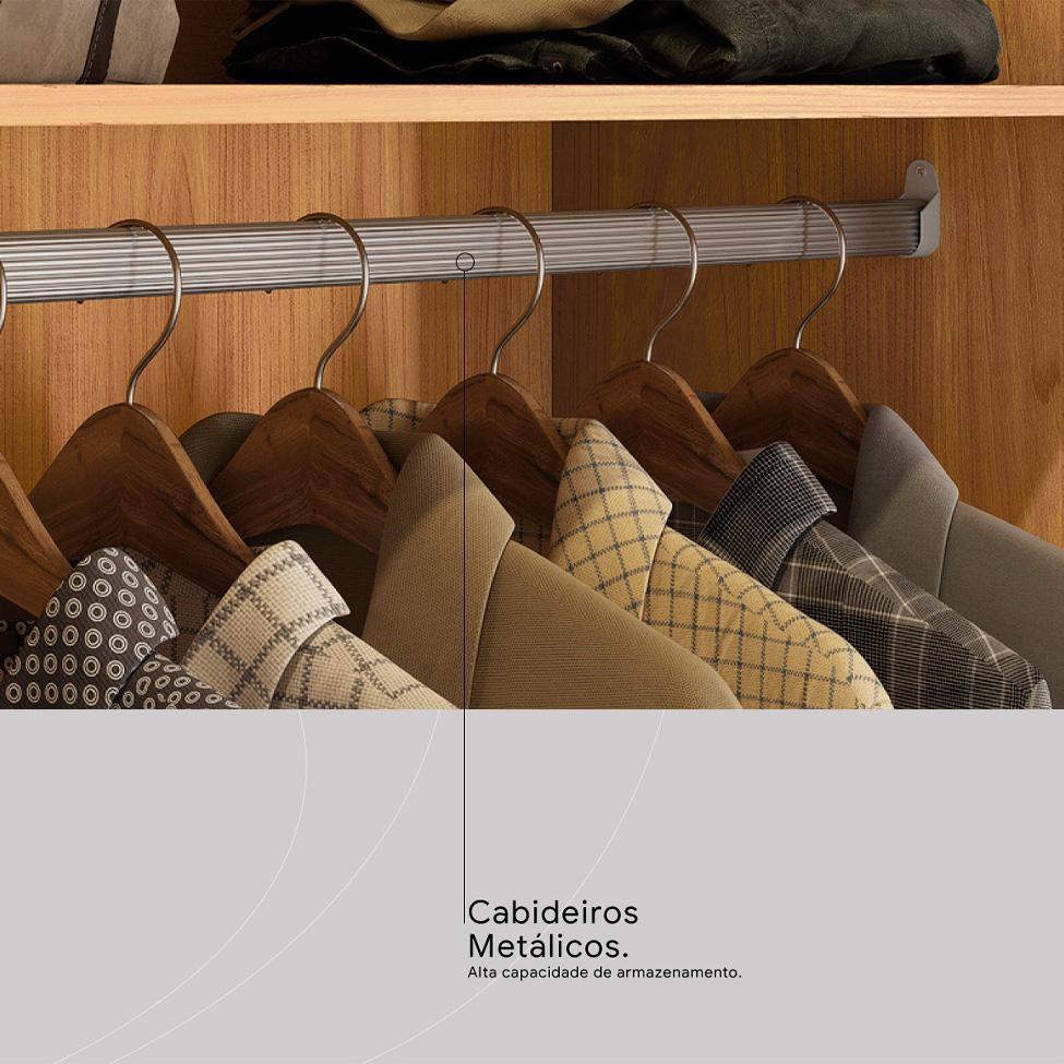 Guarda-Roupa Solteiro com Espelho Riva Flex 2 Portas 4 Gavetas Cinamomo e Off White - 9