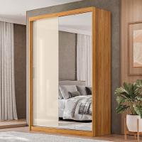 Guarda-Roupa Solteiro com Espelho Riva Flex 2 Portas 4 Gavetas Cinamomo e Off White - 7