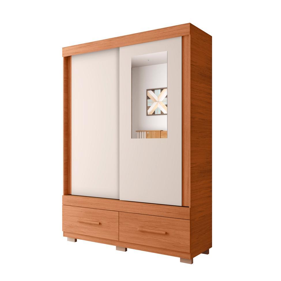 Guarda-Roupa Solteiro com Espelho Sereno 2 Portas 2 Gavetas Freijó e Off White - 1