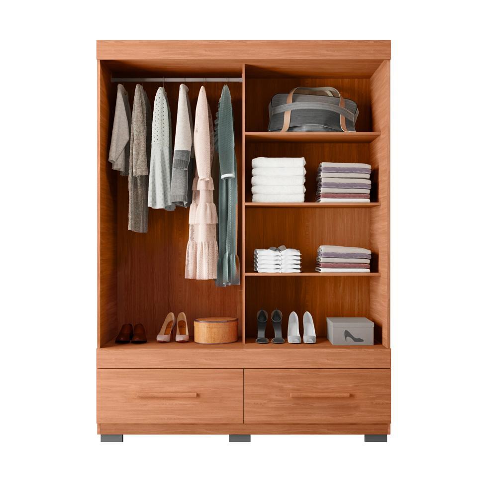 Guarda-Roupa Solteiro com Espelho Sereno 2 Portas 2 Gavetas Freijó e Off White - 2