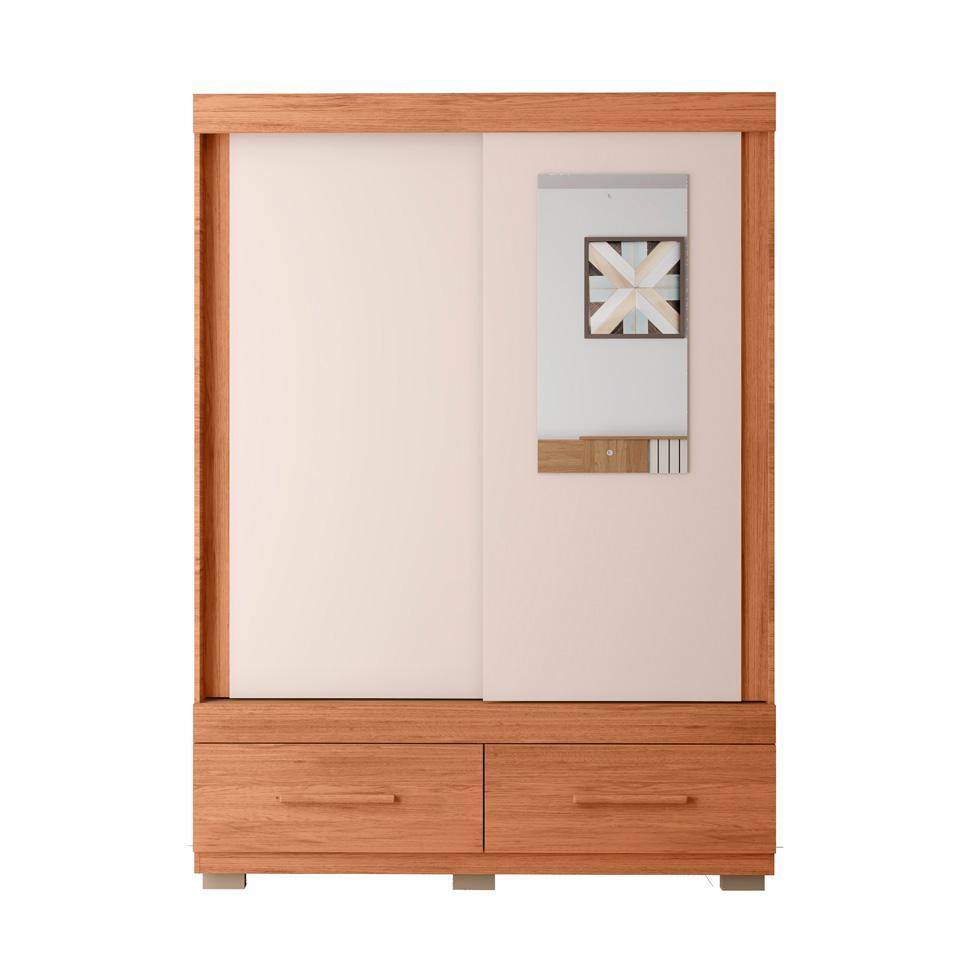 Guarda-Roupa Solteiro com Espelho Sereno 2 Portas 2 Gavetas Freijó e Off White - 6