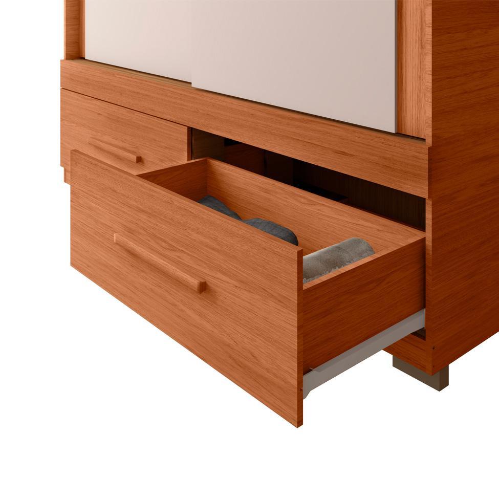 Guarda-Roupa Solteiro com Espelho Sereno 2 Portas 2 Gavetas Freijó e Off White - 7