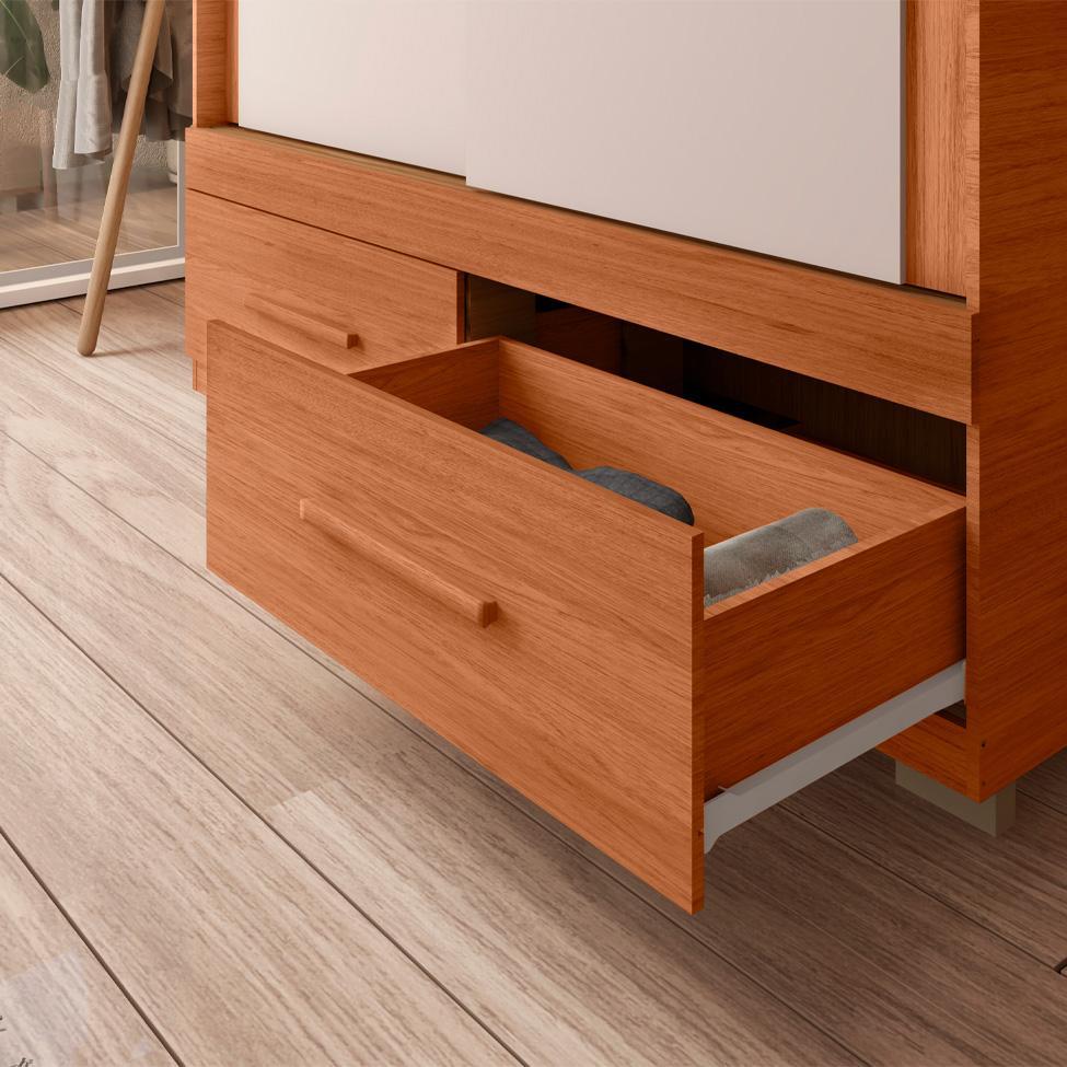 Guarda-Roupa Solteiro com Espelho Sereno 2 Portas 2 Gavetas Freijó e Off White - 8