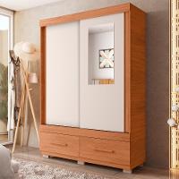 Guarda-Roupa Solteiro com Espelho Sereno 2 Portas 2 Gavetas Freijó e Off White