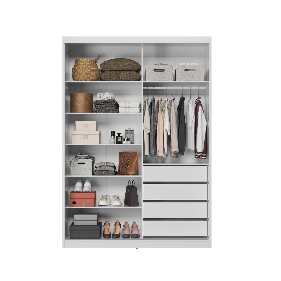 Guarda-Roupa Solteiro com Espelho Riva Flex 2 Portas 4 Gavetas Branco e Amêndola - 2