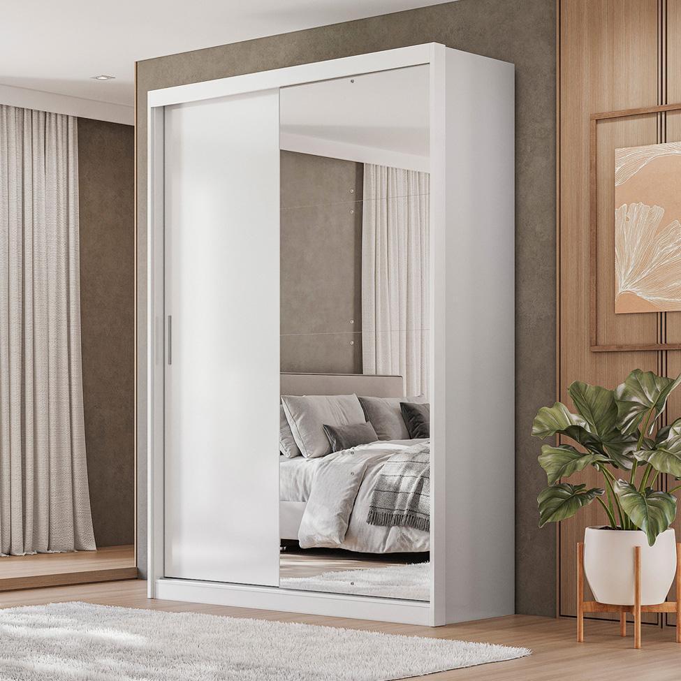 Guarda-Roupa Solteiro com Espelho Riva Flex 2 Portas 4 Gavetas Branco e Amêndola - 5