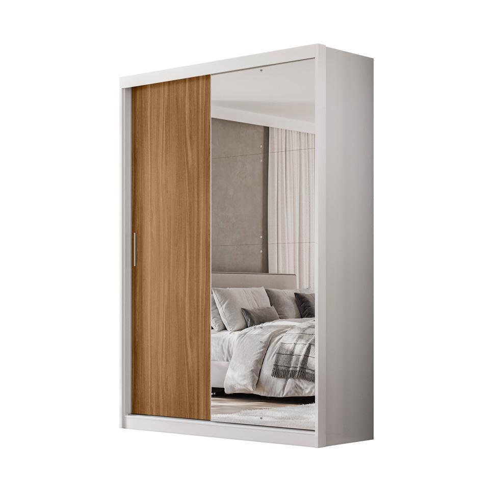 Guarda-Roupa Solteiro com Espelho Riva Flex 2 Portas 4 Gavetas Branco e Amêndola - 9