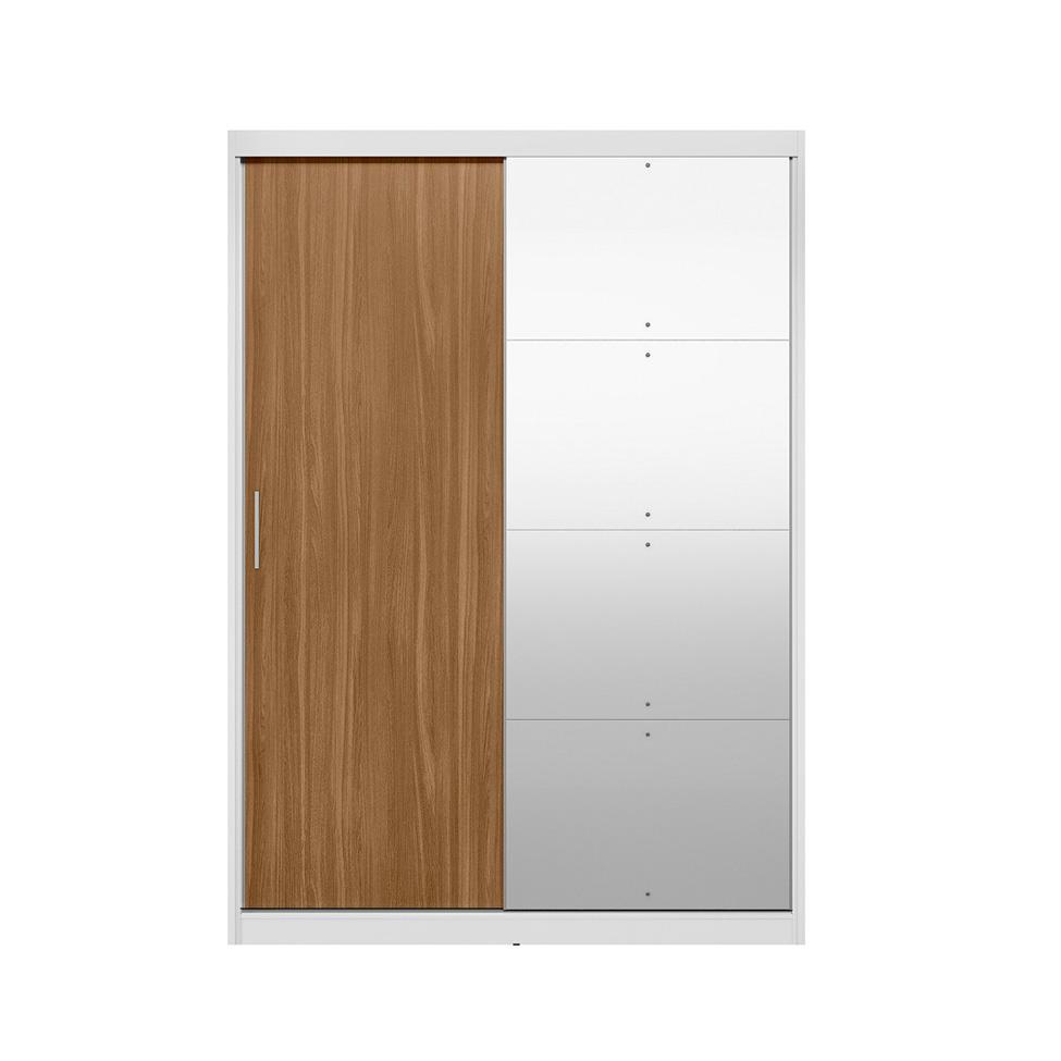 Guarda-Roupa Solteiro com Espelho Riva Flex 2 Portas 4 Gavetas Branco e Amêndola - 10
