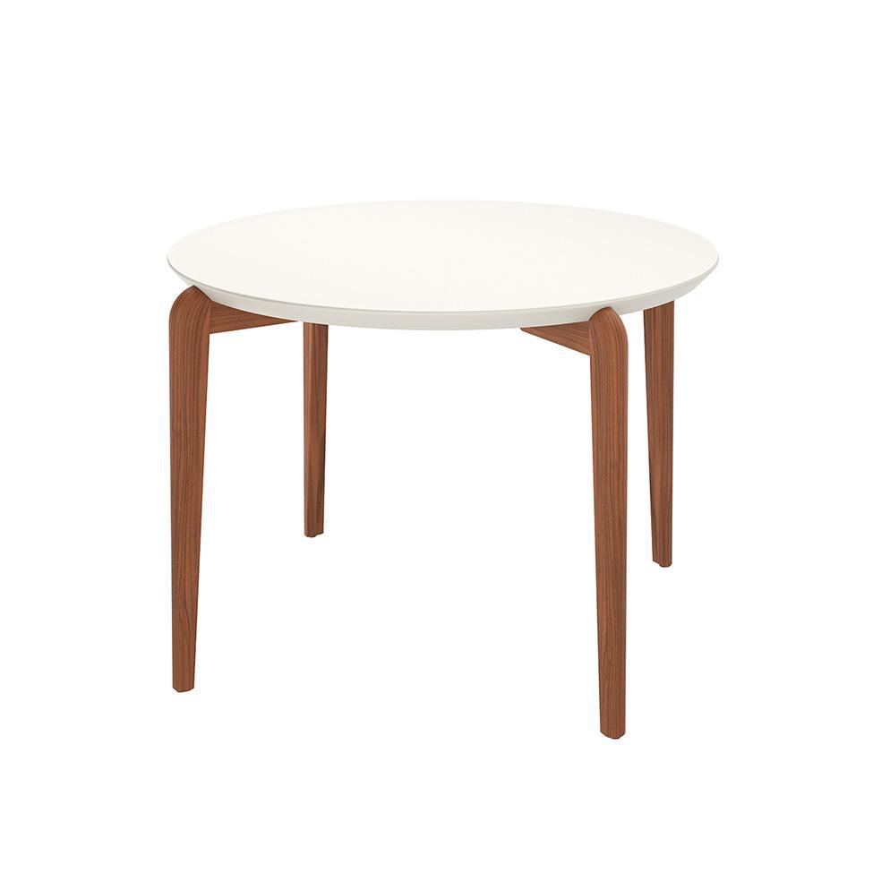 Mesa de Jantar Redonda com Tampo de Vidro Off White Donatella Natural 115 cm - 1