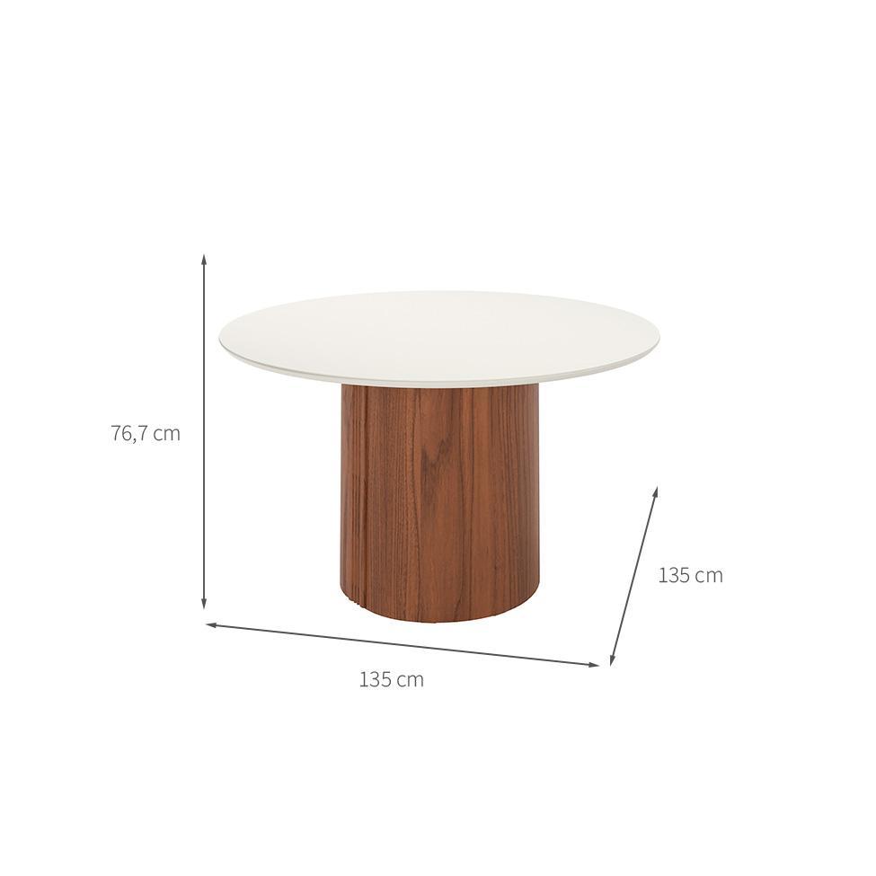 Mesa de Jantar Redonda com Tampo de Vidro Off White Kalina Canela 135 cm - 3