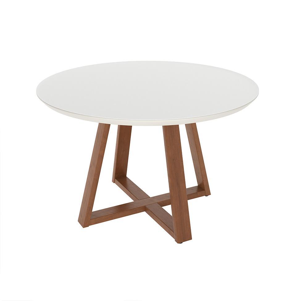 Mesa de Jantar Redonda com Tampo de Vidro Off White Bennett Natural 135 cm - 1