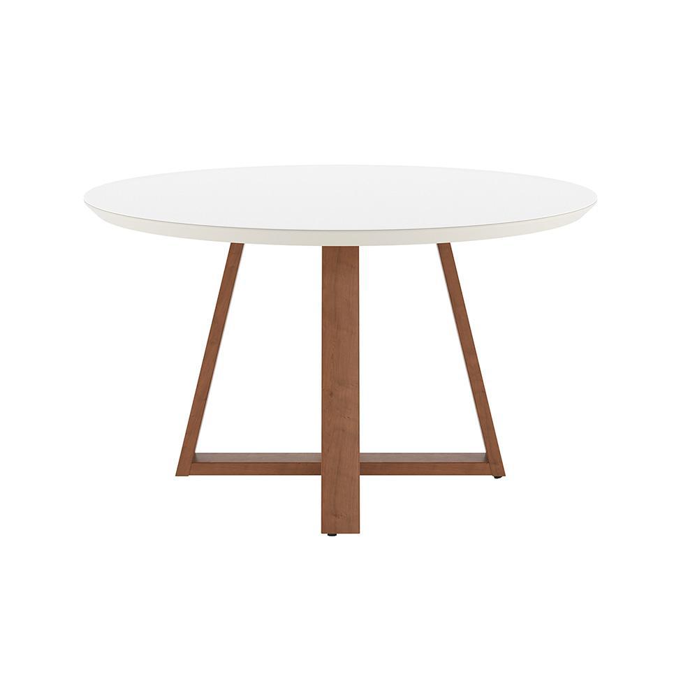 Mesa de Jantar Redonda com Tampo de Vidro Off White Bennett Natural 135 cm - 4