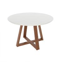 Mesa de Jantar Redonda com Tampo de Vidro Off White Bennett Natural 135 cm - 1