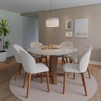 Mesa de Jantar Redonda com Tampo de Vidro Off White Bennett Natural 135 cm - 2