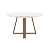 Mesa de Jantar Redonda com Tampo de Vidro Off White Bennett Natural 135 cm