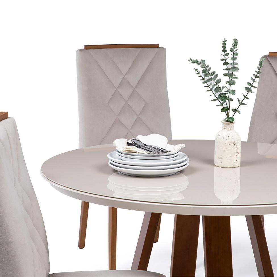 Mesa de Jantar Redonda com Tampo de Vidro Off White Bennett Natural 115 cm - 4
