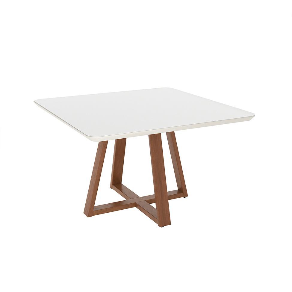 Mesa de Jantar Quadrada com Tampo de Vidro Off White Bennett Natural 135 cm - 1