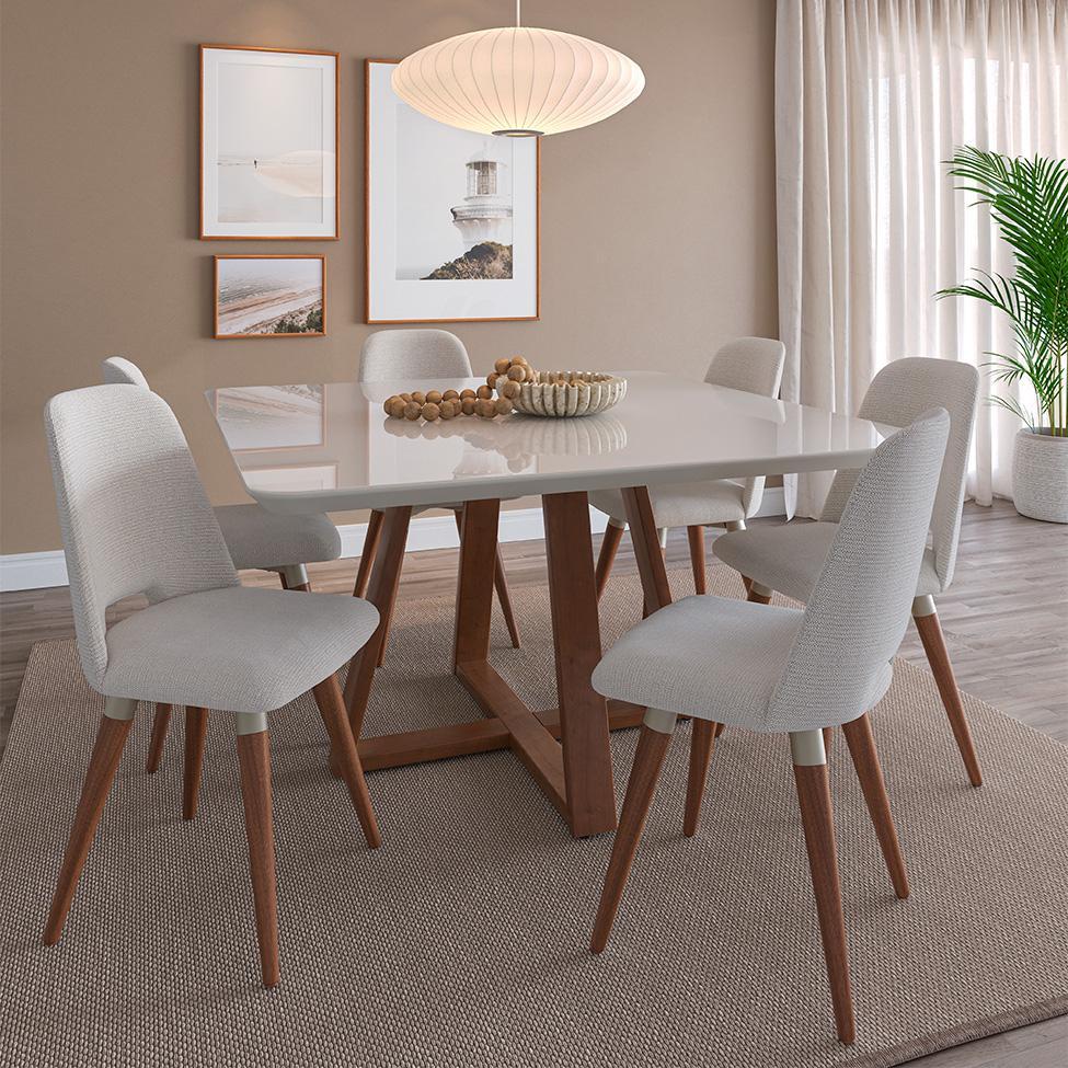 Mesa de Jantar Quadrada com Tampo de Vidro Off White Bennett Natural 135 cm - 6