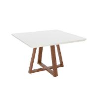 Mesa de Jantar Quadrada com Tampo de Vidro Off White Bennett Natural 135 cm - 1
