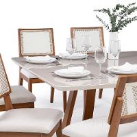 Mesa de Jantar Quadrada com Tampo de Vidro Off White Bennett Natural 135 cm - 5