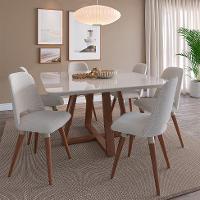Mesa de Jantar Quadrada com Tampo de Vidro Off White Bennett Natural 135 cm - 6