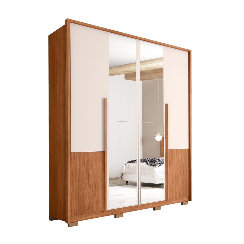 Guarda-Roupa Casal com Espelho Tango 4 Portas 3 Gavetas Off White e Freijó - 1