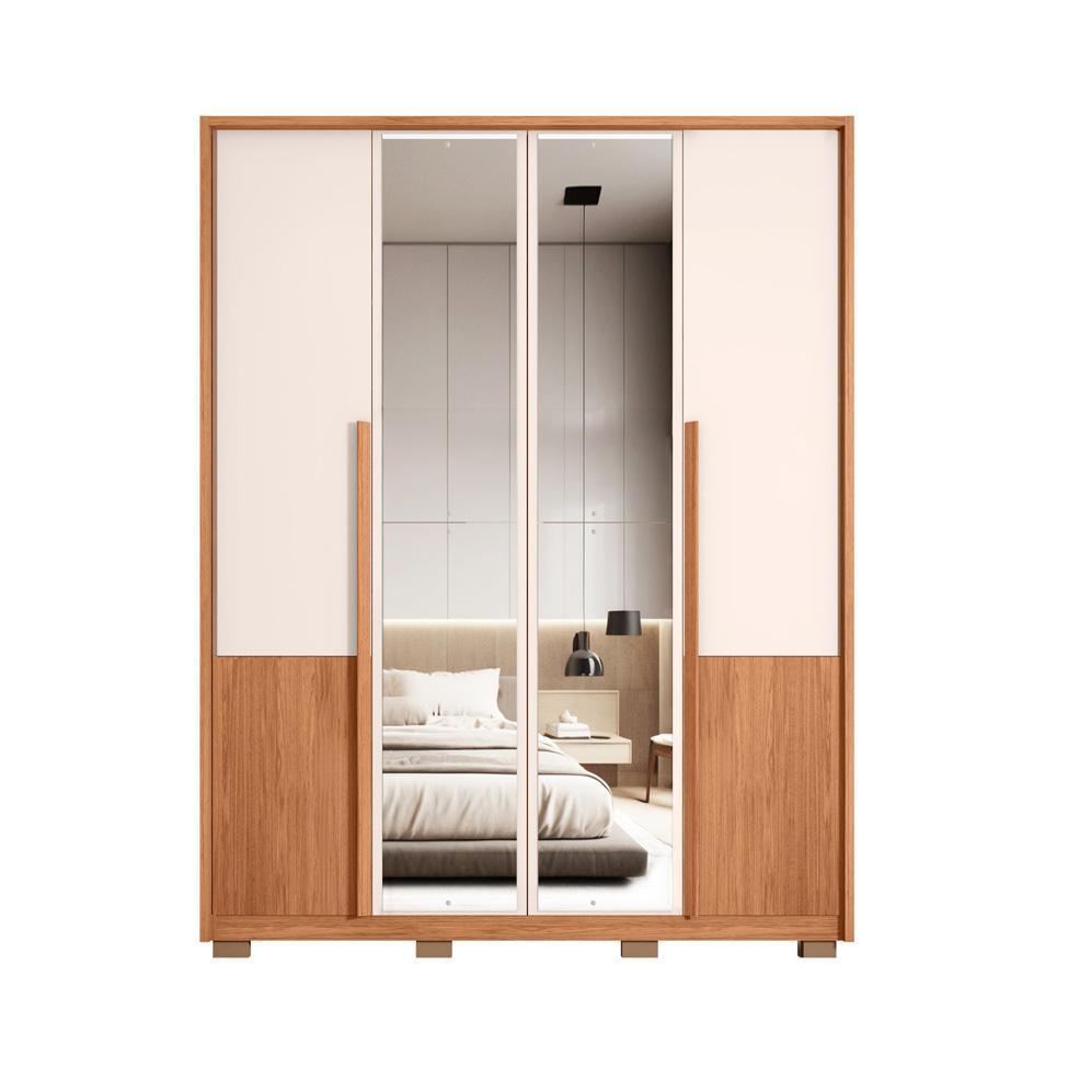 Guarda-Roupa Casal com Espelho Tango 4 Portas 3 Gavetas Off White e Freijó - 5