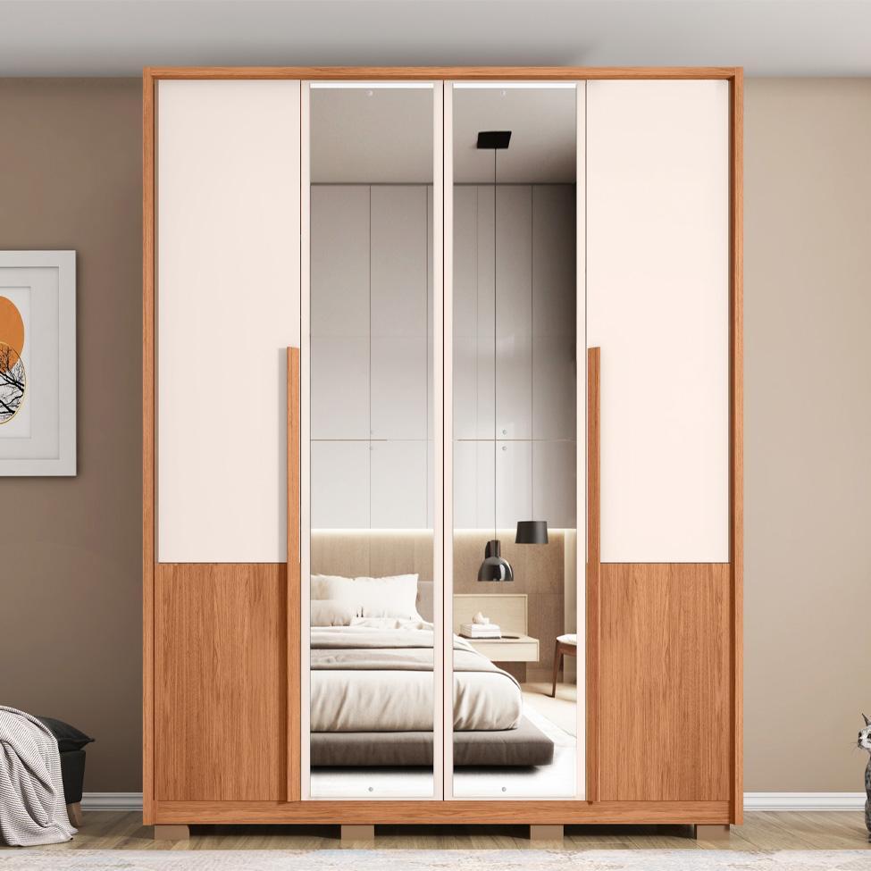 Guarda-Roupa Casal com Espelho Tango 4 Portas 3 Gavetas Off White e Freijó - 6