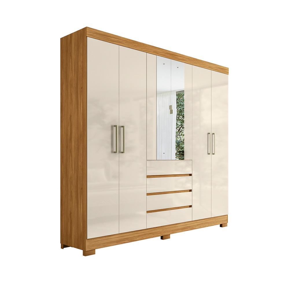 Guarda-Roupa Casal com Espelho Ópera 6 Portas 4 Gavetas Cinamomo e Off White - 1