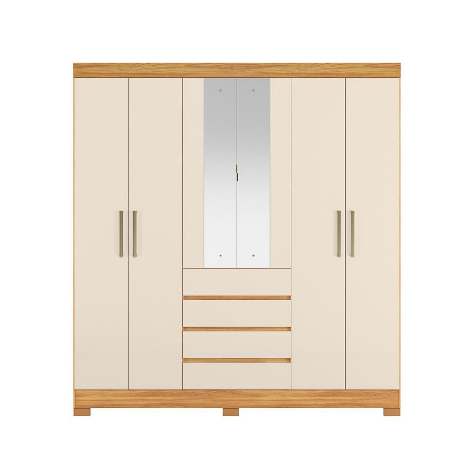 Guarda-Roupa Casal com Espelho Ópera 6 Portas 4 Gavetas Cinamomo e Off White - 7